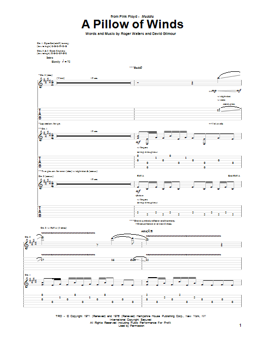 Download Pink Floyd A Pillow Of Winds Sheet Music and learn how to play Guitar Tab PDF digital score in minutes
