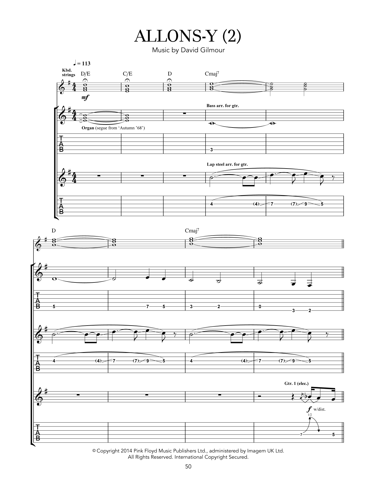Download Pink Floyd Allons Y (2) Sheet Music and learn how to play Guitar Tab PDF digital score in minutes