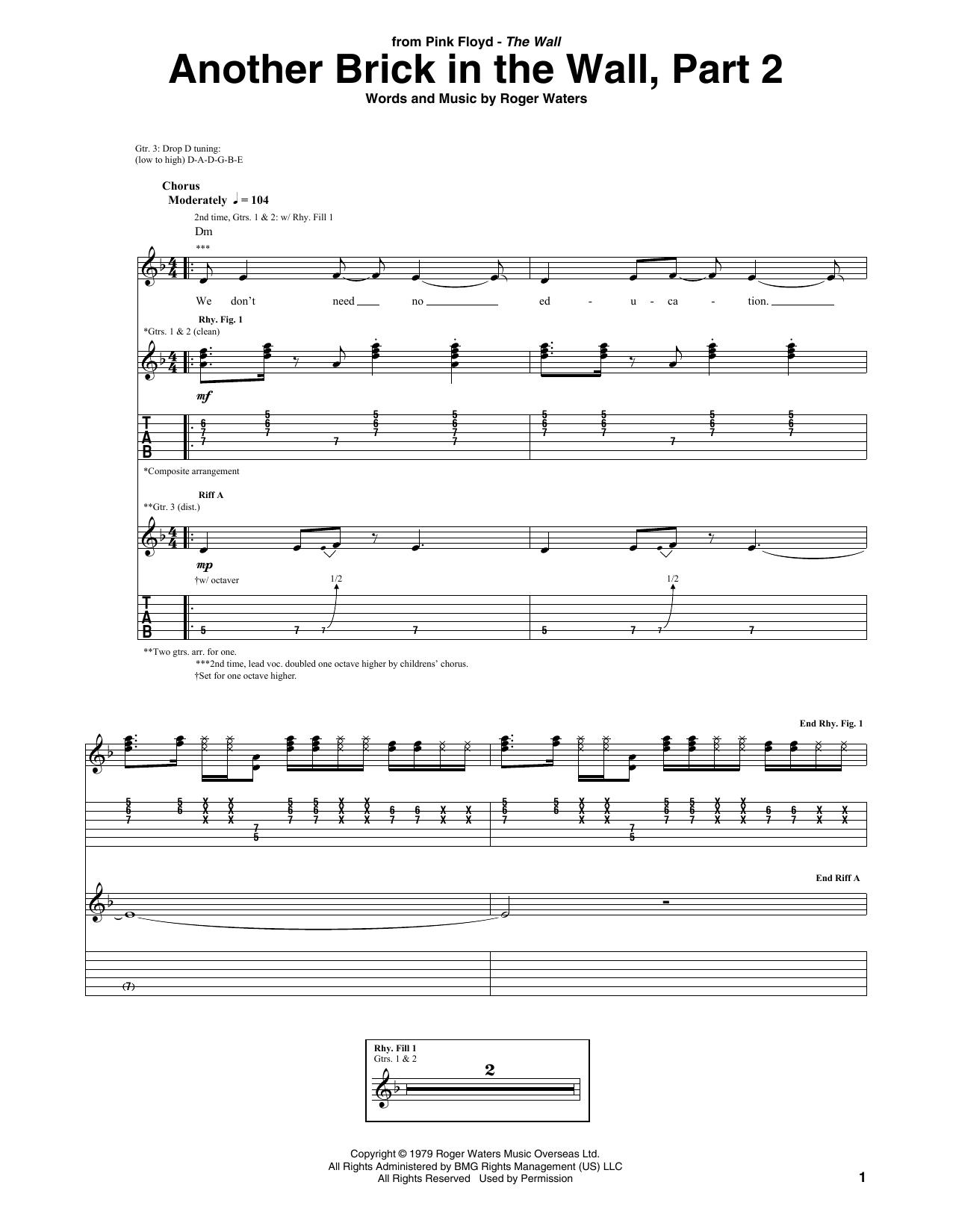 Download Pink Floyd Another Brick In The Wall, Part 2 Sheet Music and learn how to play Easy Guitar Tab PDF digital score in minutes
