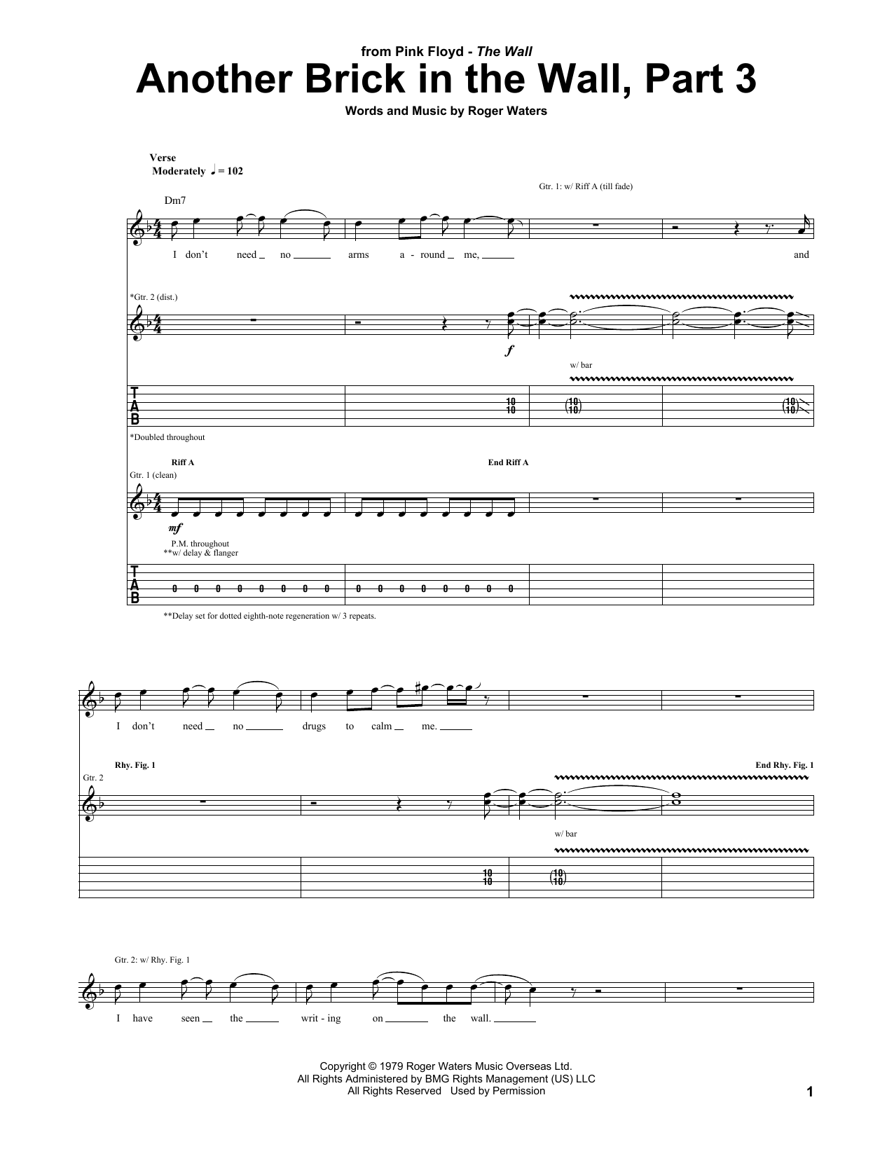 Download Pink Floyd Another Brick In The Wall, Part 3 Sheet Music and learn how to play Guitar Tab PDF digital score in minutes