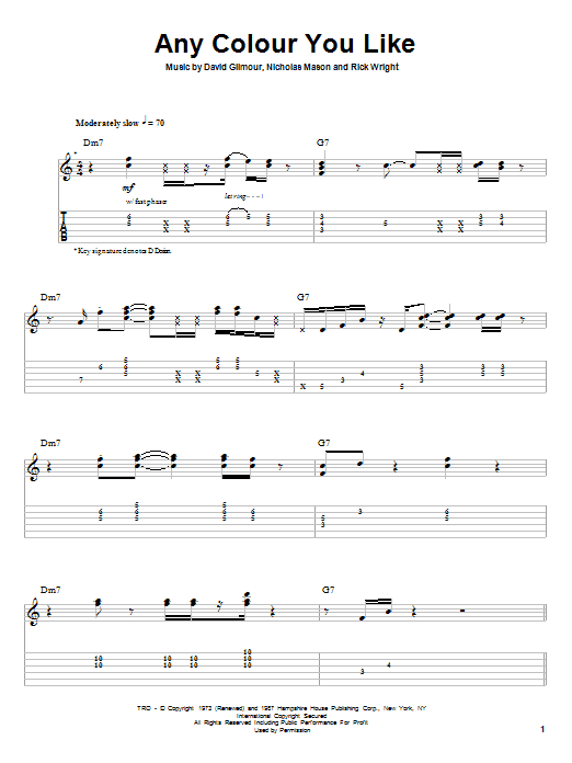 Download Pink Floyd Any Colour You Like Sheet Music and learn how to play Guitar Tab PDF digital score in minutes