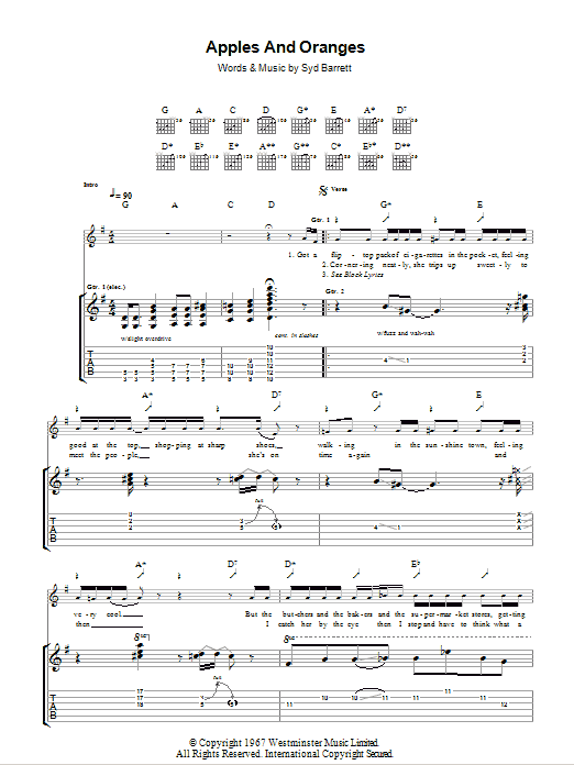 Download Pink Floyd Apples And Oranges Sheet Music and learn how to play Guitar Tab PDF digital score in minutes
