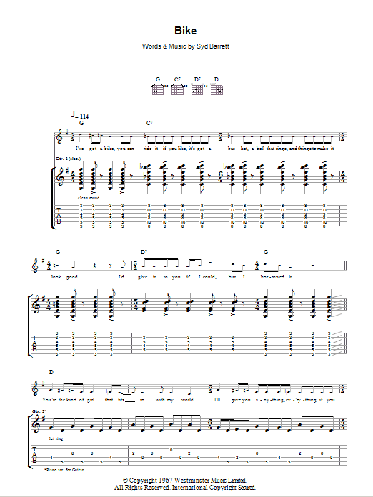 Download Pink Floyd Bike Sheet Music and learn how to play Guitar Tab PDF digital score in minutes