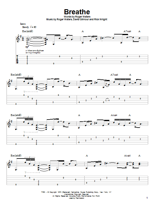 Download Pink Floyd Breathe Sheet Music and learn how to play Bass Guitar Tab PDF digital score in minutes