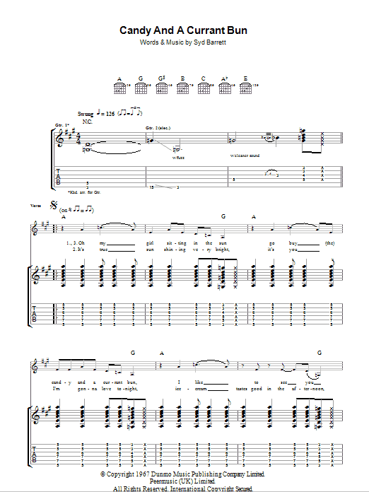 Download Pink Floyd Candy And A Currant Bun Sheet Music and learn how to play Guitar Tab PDF digital score in minutes