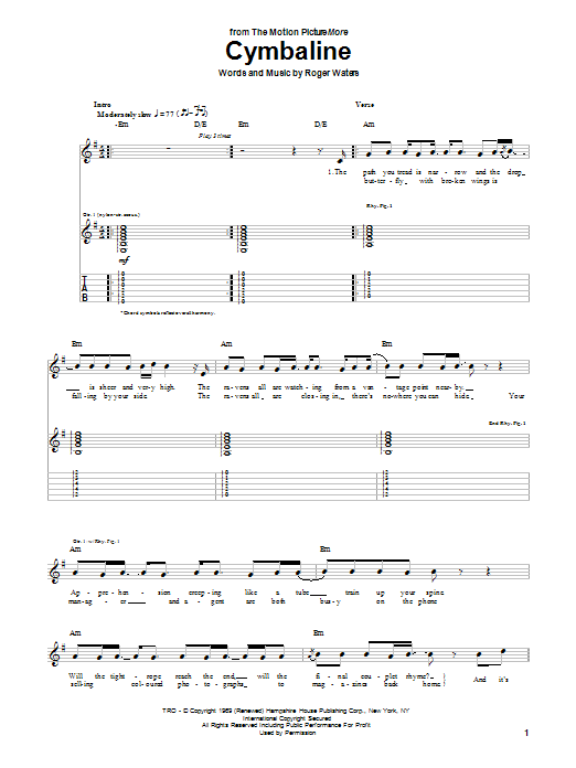 Download Pink Floyd Cymbaline Sheet Music and learn how to play Guitar Tab PDF digital score in minutes