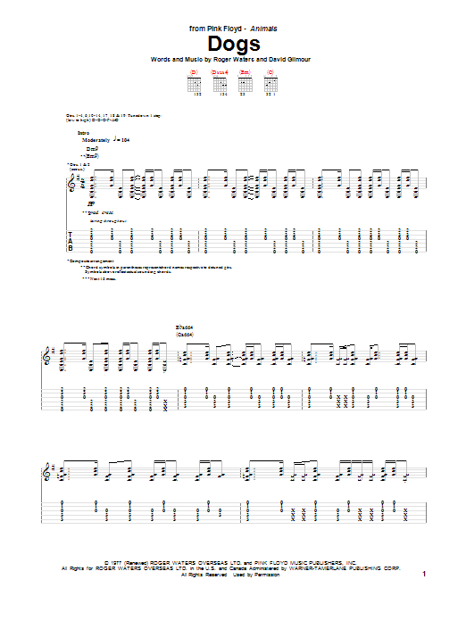 Download Pink Floyd Dogs Sheet Music and learn how to play Lyrics & Chords PDF digital score in minutes