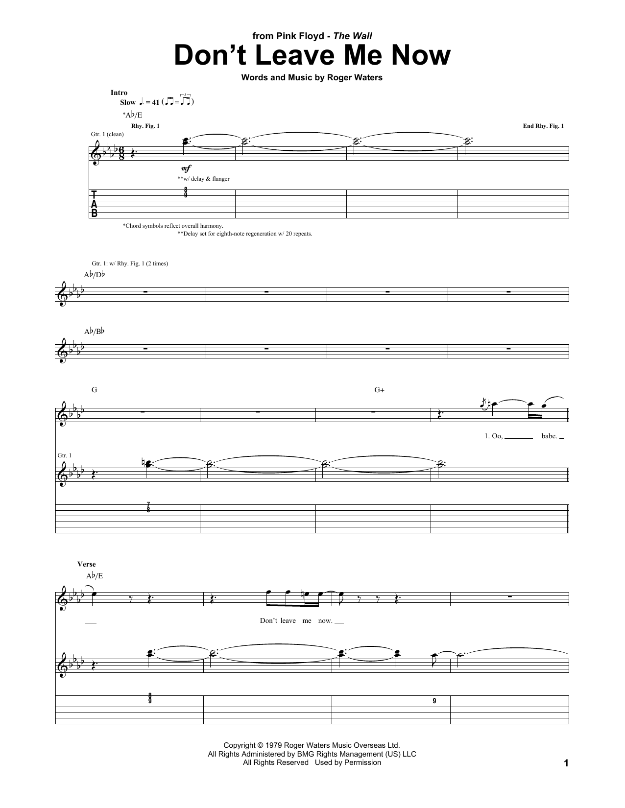 Download Pink Floyd Don't Leave Me Now Sheet Music and learn how to play Guitar Tab PDF digital score in minutes