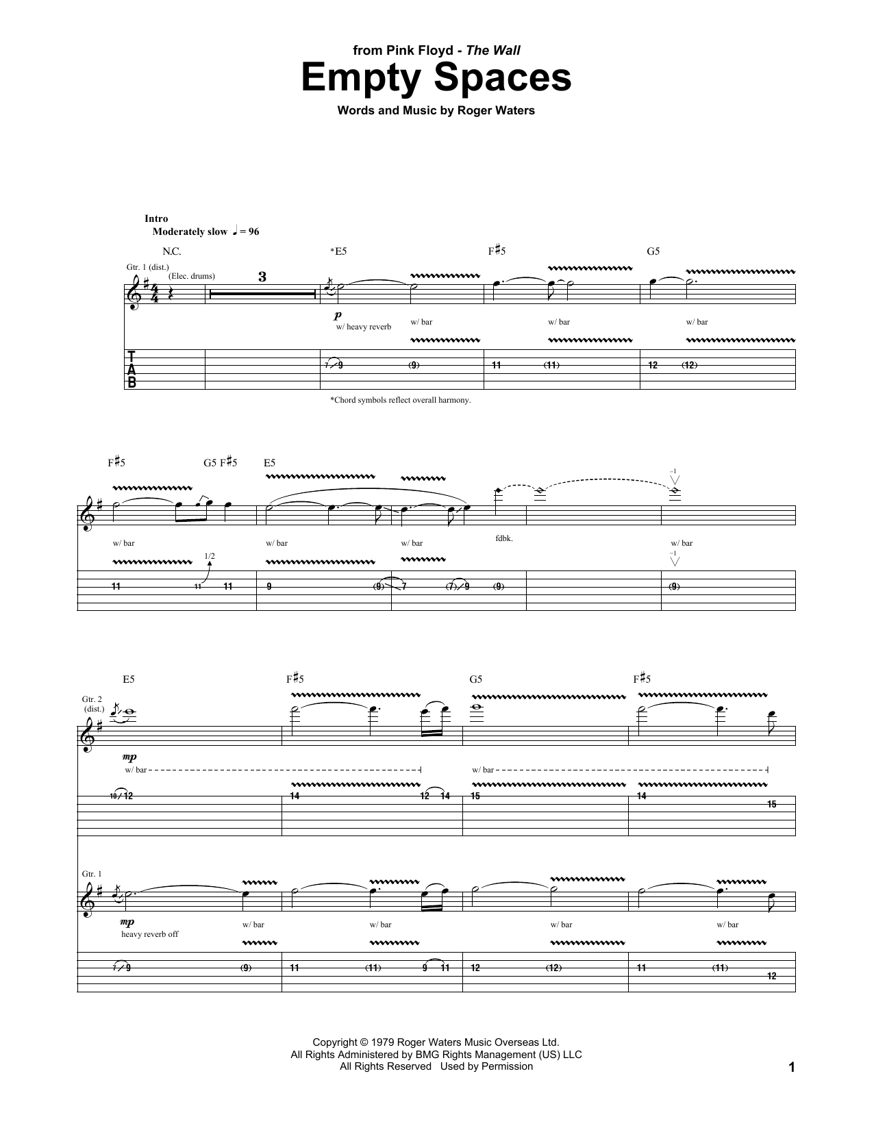Download Pink Floyd Empty Spaces Sheet Music and learn how to play Guitar Tab PDF digital score in minutes