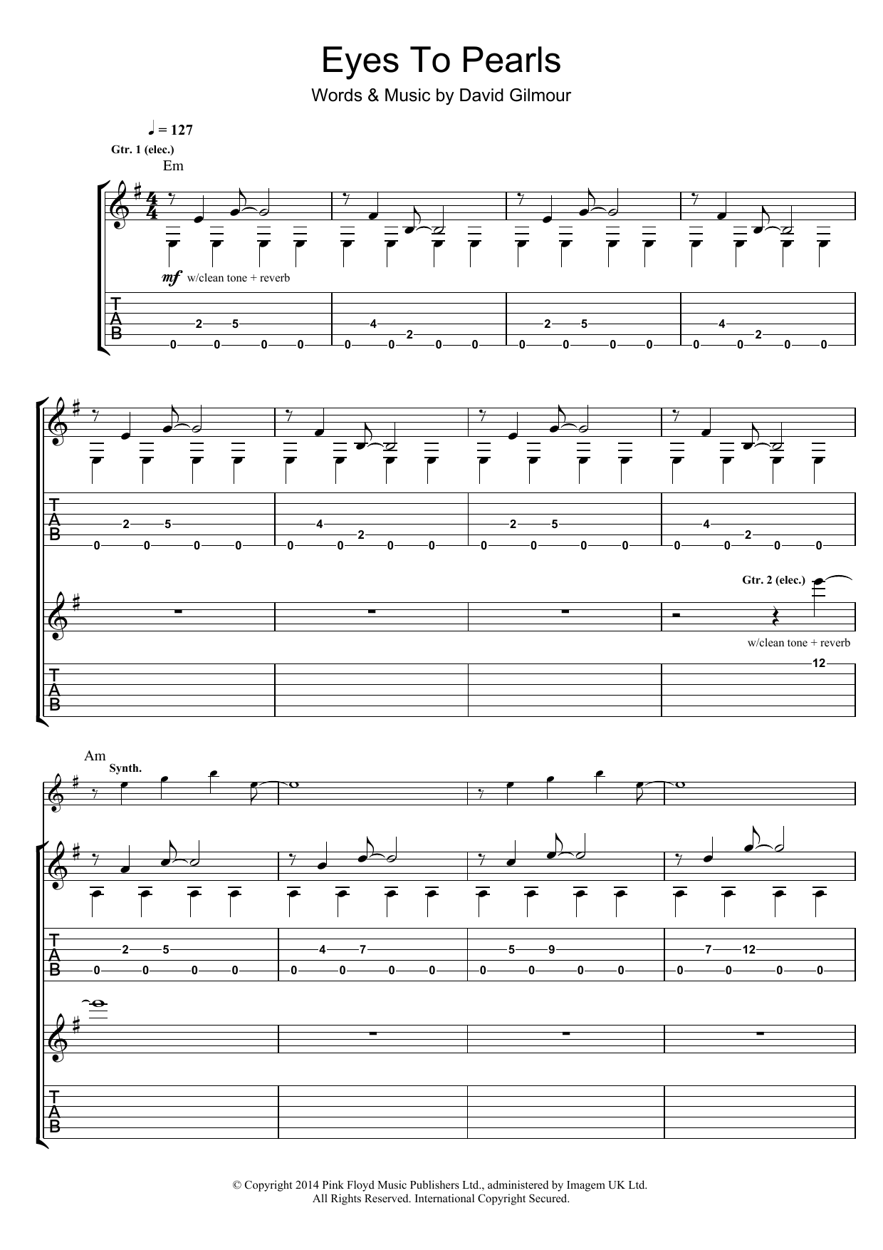 Download Pink Floyd Eyes To Pearls Sheet Music and learn how to play Guitar Tab PDF digital score in minutes