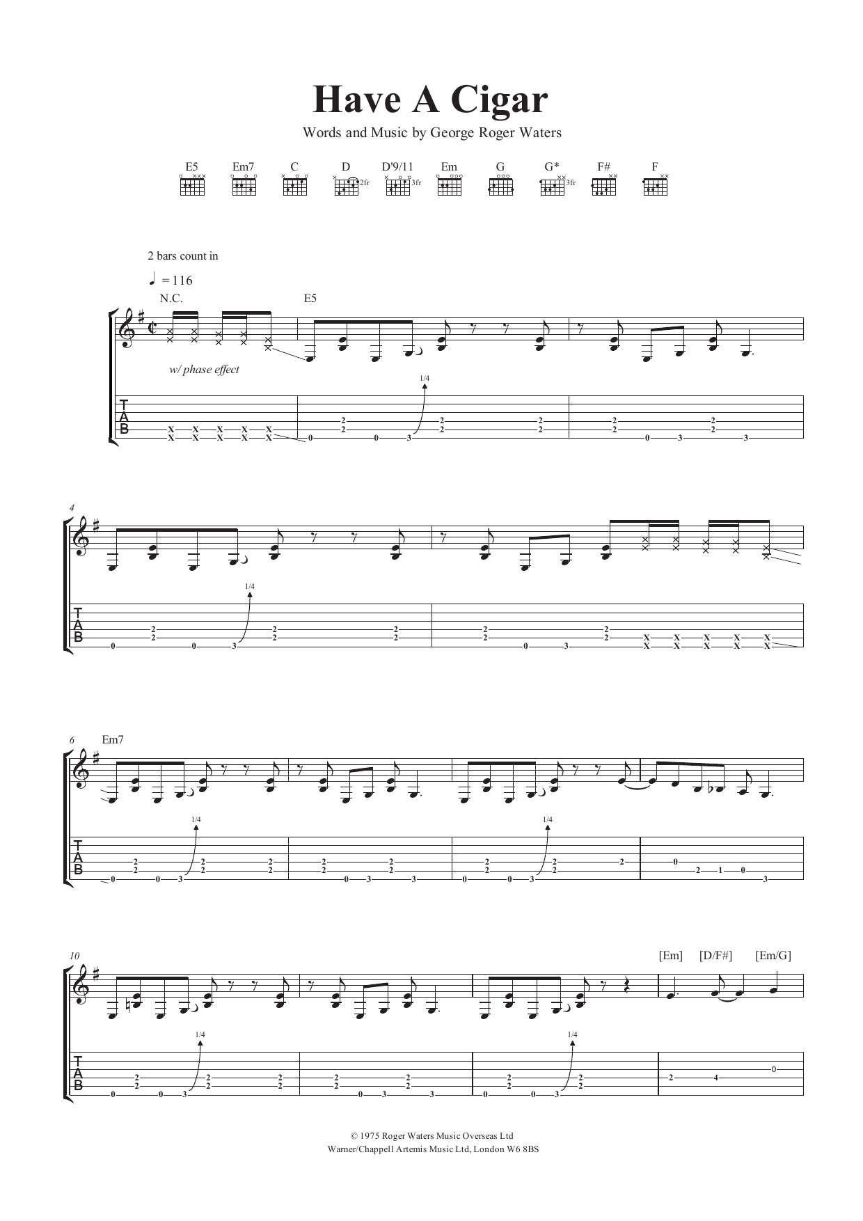 Download Pink Floyd Have A Cigar Sheet Music and learn how to play Easy Guitar Tab PDF digital score in minutes