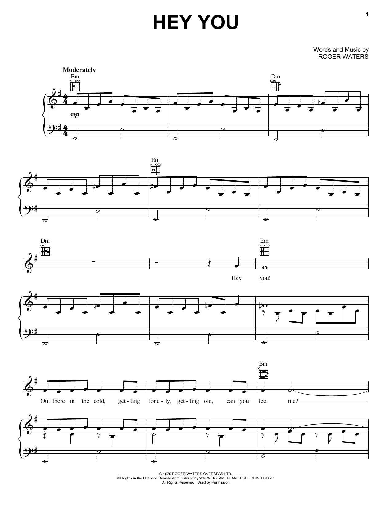 Download Pink Floyd Hey You Sheet Music and learn how to play Piano, Vocal & Guitar (Right-Hand Melody) PDF digital score in minutes