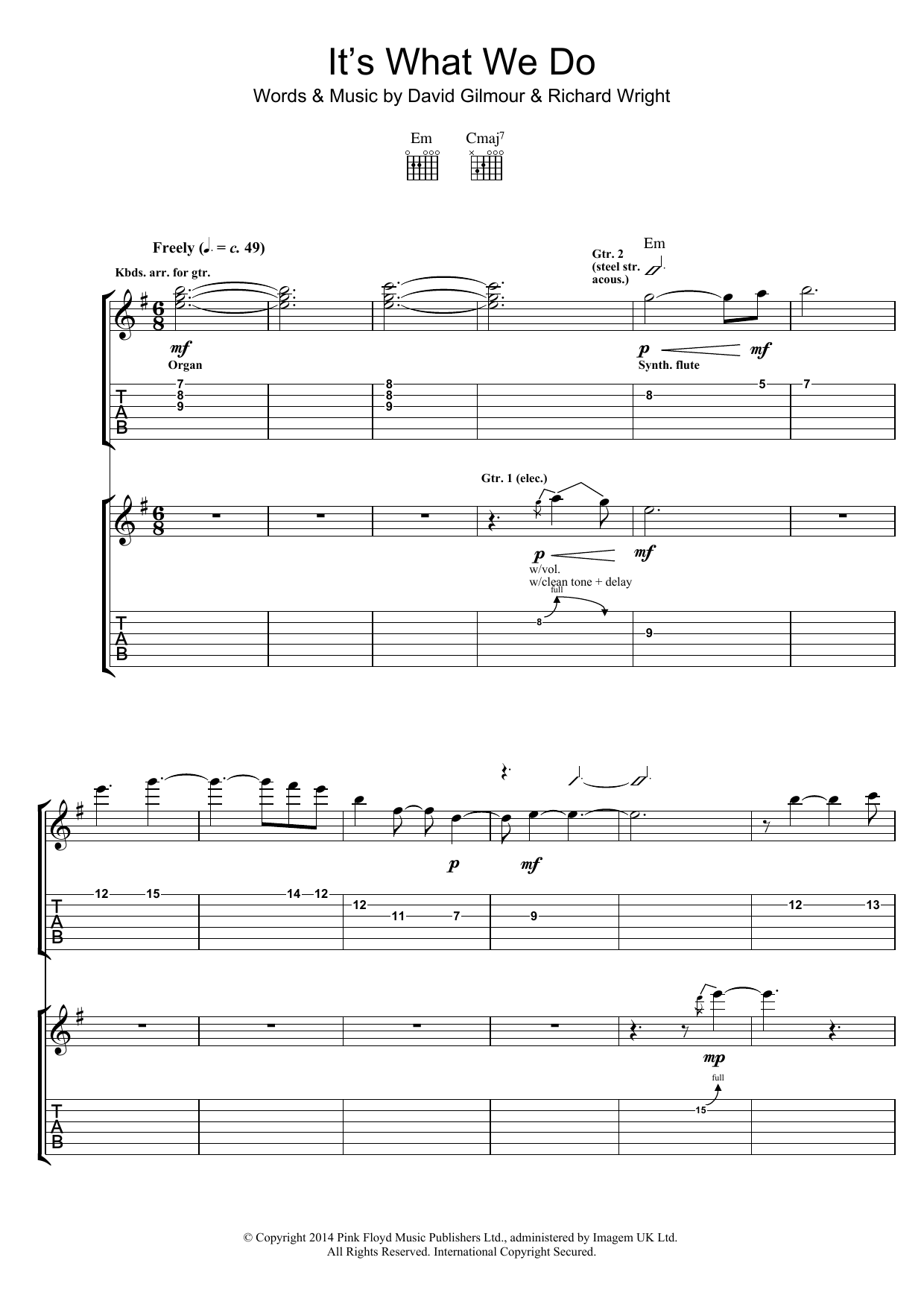 Download Pink Floyd It's What We Do Sheet Music and learn how to play Guitar Tab PDF digital score in minutes