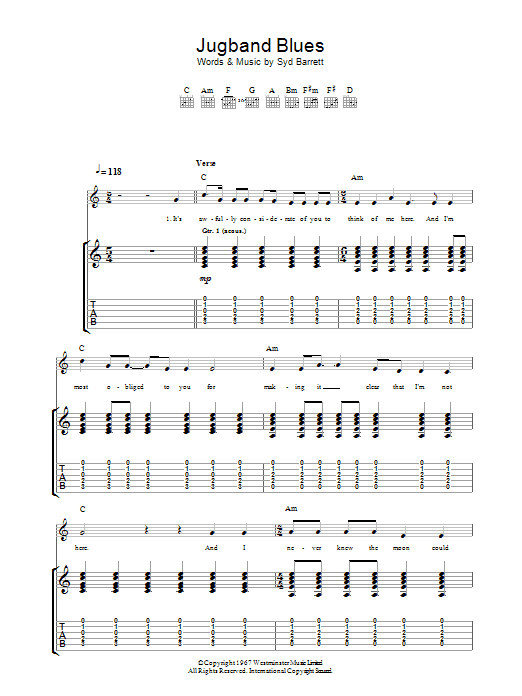 Download Pink Floyd Jugband Blues Sheet Music and learn how to play Guitar Tab PDF digital score in minutes