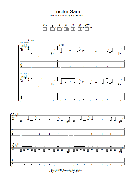 Download Pink Floyd Lucifer Sam Sheet Music and learn how to play Guitar Tab PDF digital score in minutes