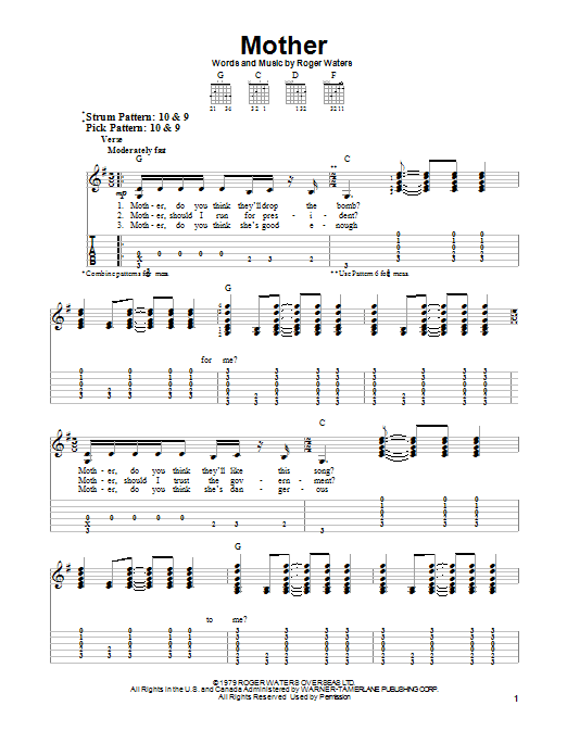 Download Pink Floyd Mother Sheet Music and learn how to play Lyrics & Chords PDF digital score in minutes
