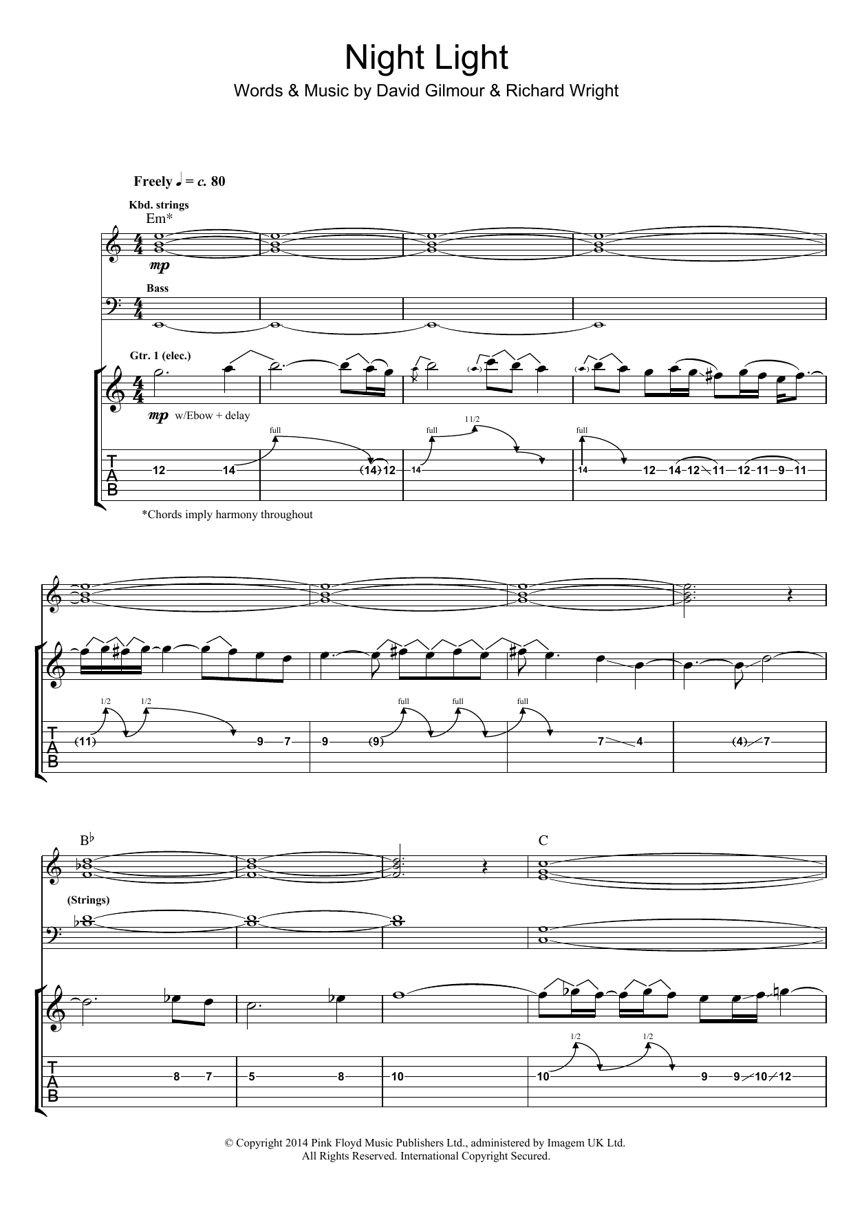 Download Pink Floyd Night Light Sheet Music and learn how to play Guitar Tab PDF digital score in minutes