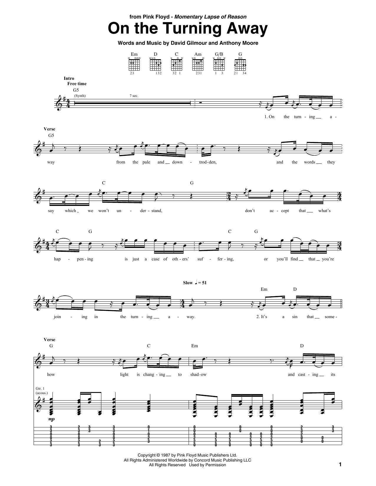 Download Pink Floyd On The Turning Away Sheet Music and learn how to play Chord Buddy PDF digital score in minutes
