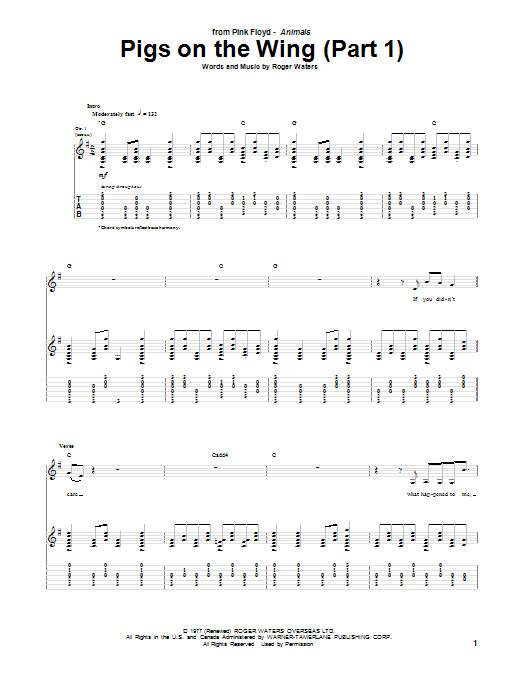 Download Pink Floyd Pigs On The Wing (Part 1) Sheet Music and learn how to play Ukulele PDF digital score in minutes