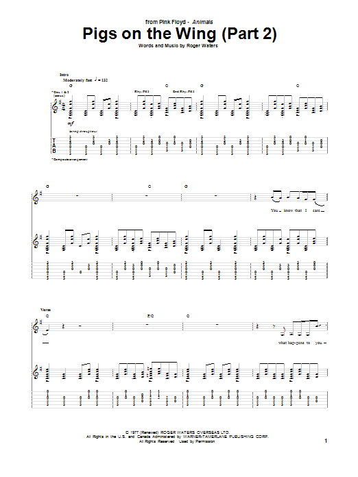 Download Pink Floyd Pigs On The Wing (Part 2) Sheet Music and learn how to play Lyrics & Chords PDF digital score in minutes