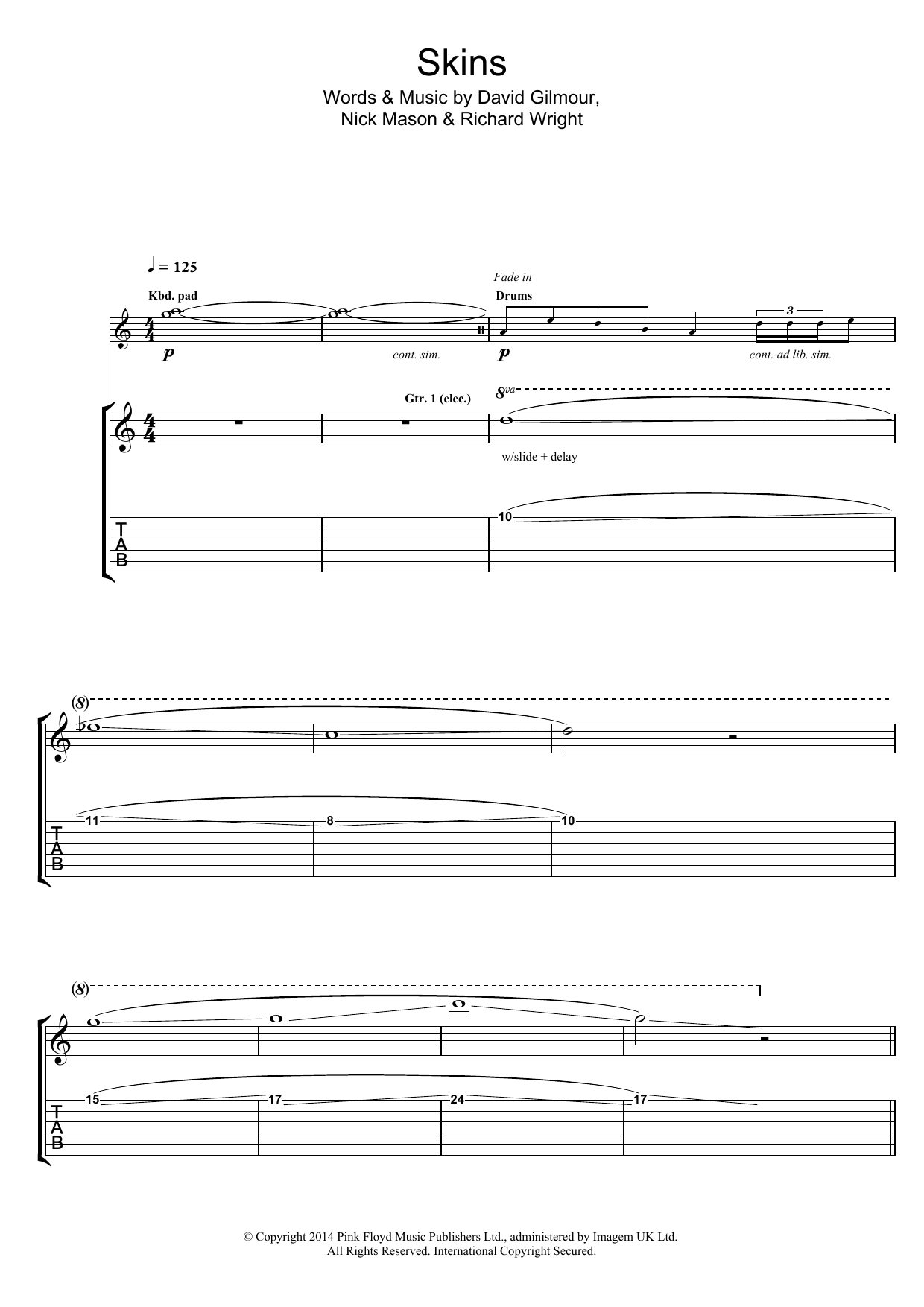 Download Pink Floyd Skins Sheet Music and learn how to play Guitar Tab PDF digital score in minutes