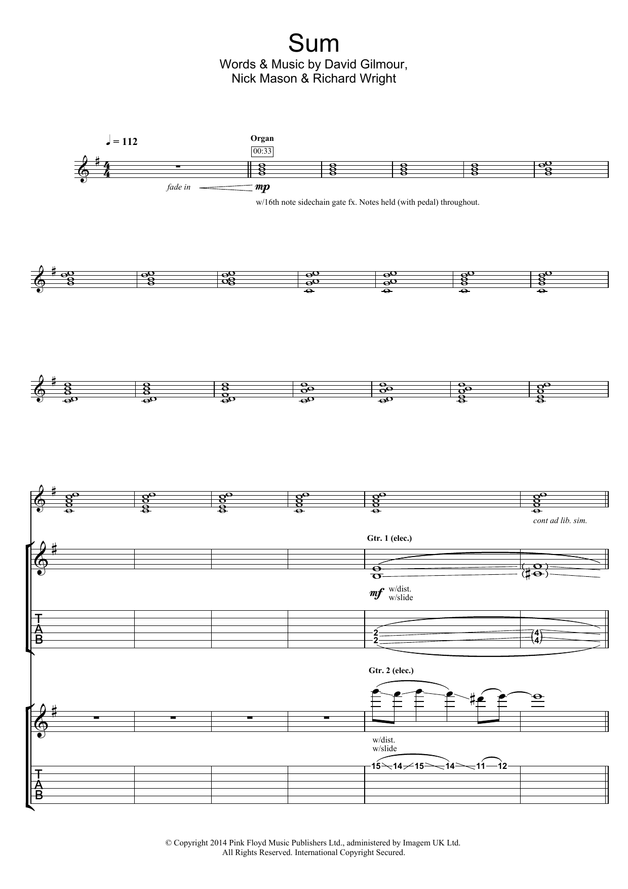 Download Pink Floyd Sum Sheet Music and learn how to play Guitar Tab PDF digital score in minutes