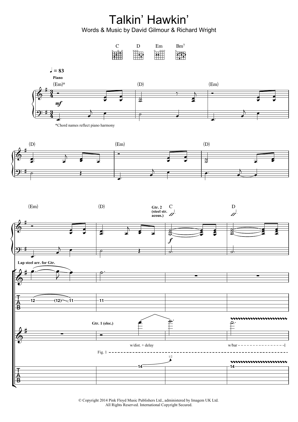 Download Pink Floyd Talkin' Hawkin' Sheet Music and learn how to play Guitar Tab PDF digital score in minutes