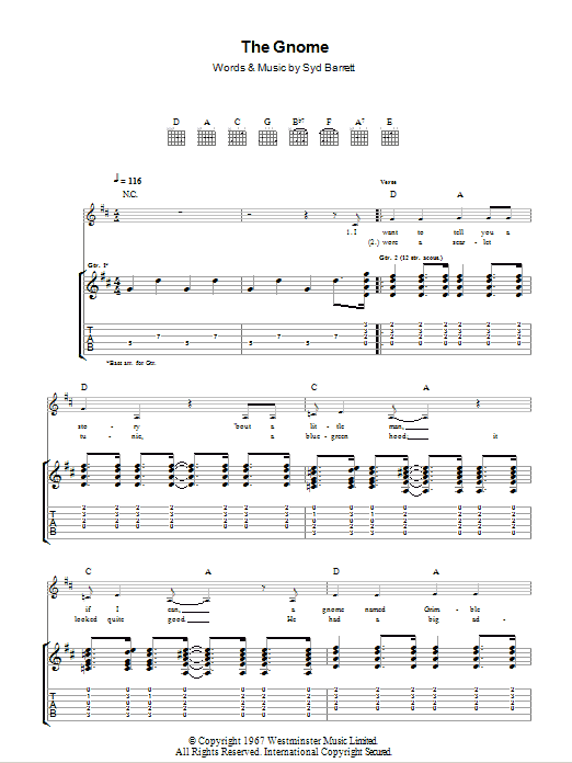Download Pink Floyd The Gnome Sheet Music and learn how to play Piano, Vocal & Guitar Chords (Right-Hand Melody) PDF digital score in minutes