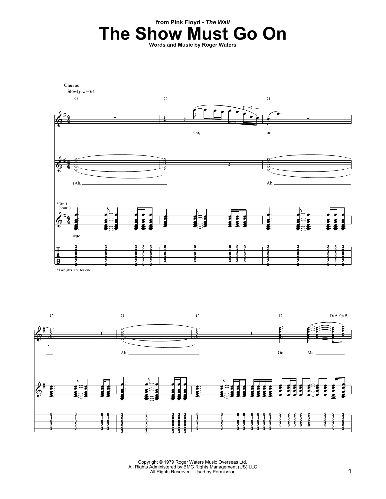 Download Pink Floyd The Show Must Go On Sheet Music and learn how to play Guitar Tab PDF digital score in minutes