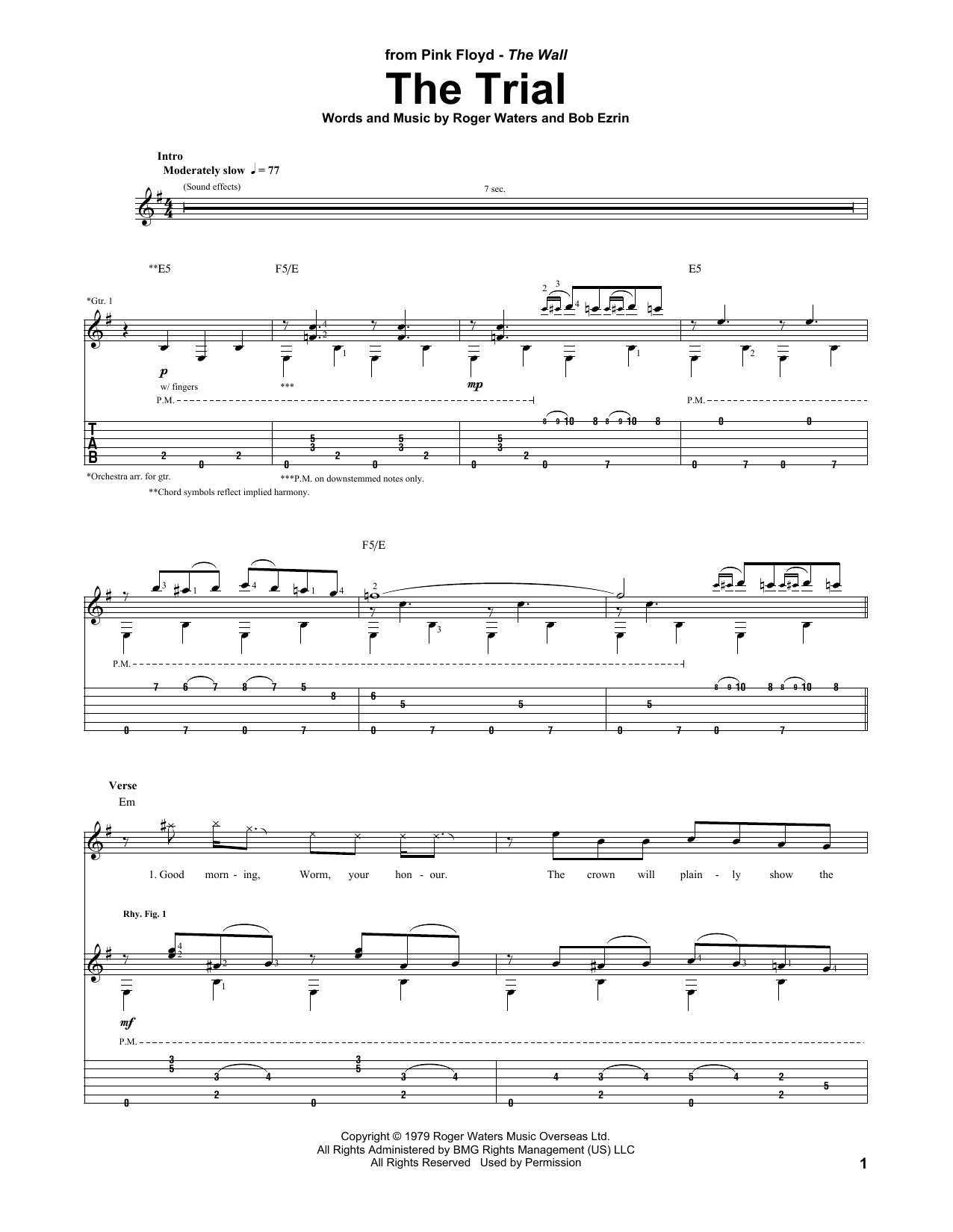 Download Pink Floyd The Trial Sheet Music and learn how to play Guitar Tab PDF digital score in minutes