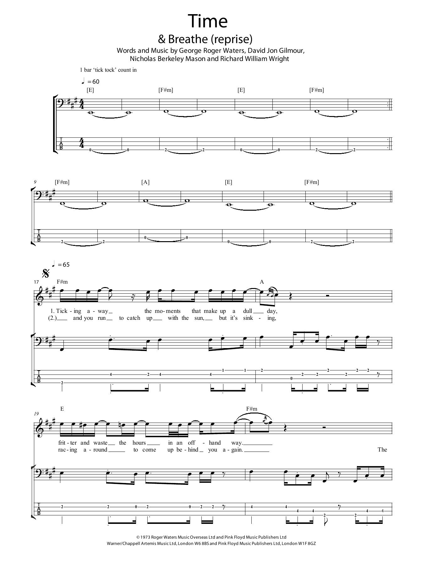 Download Pink Floyd Time Sheet Music and learn how to play Drums PDF digital score in minutes