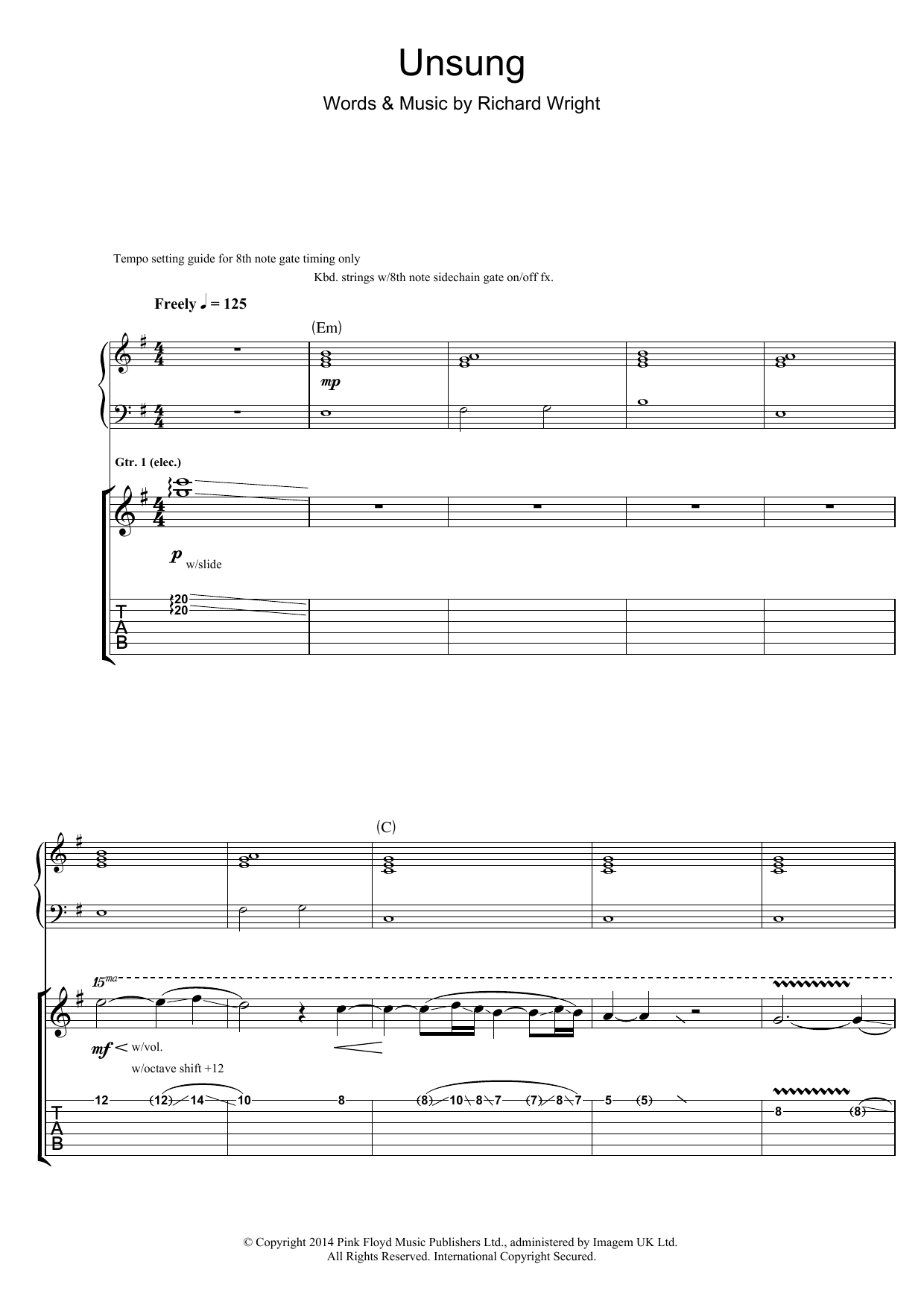 Download Pink Floyd Unsung Sheet Music and learn how to play Guitar Tab PDF digital score in minutes