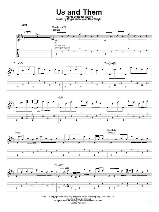 Download Pink Floyd Us And Them Sheet Music and learn how to play Lyrics & Chords PDF digital score in minutes