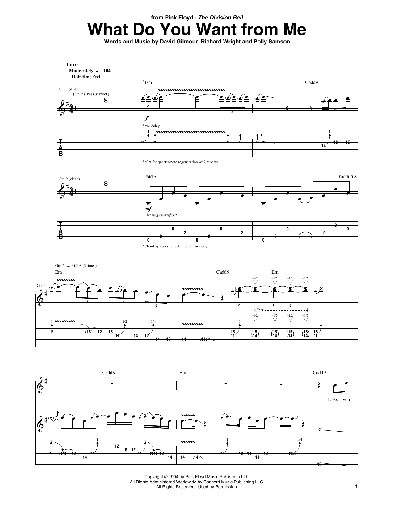 Download Pink Floyd What Do You Want From Me Sheet Music and learn how to play Guitar Tab PDF digital score in minutes