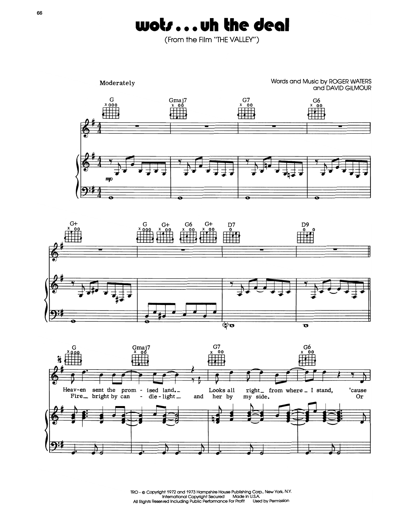 Download Pink Floyd Wots...Uh The Deal Sheet Music and learn how to play Piano, Vocal & Guitar Chords (Right-Hand Melody) PDF digital score in minutes