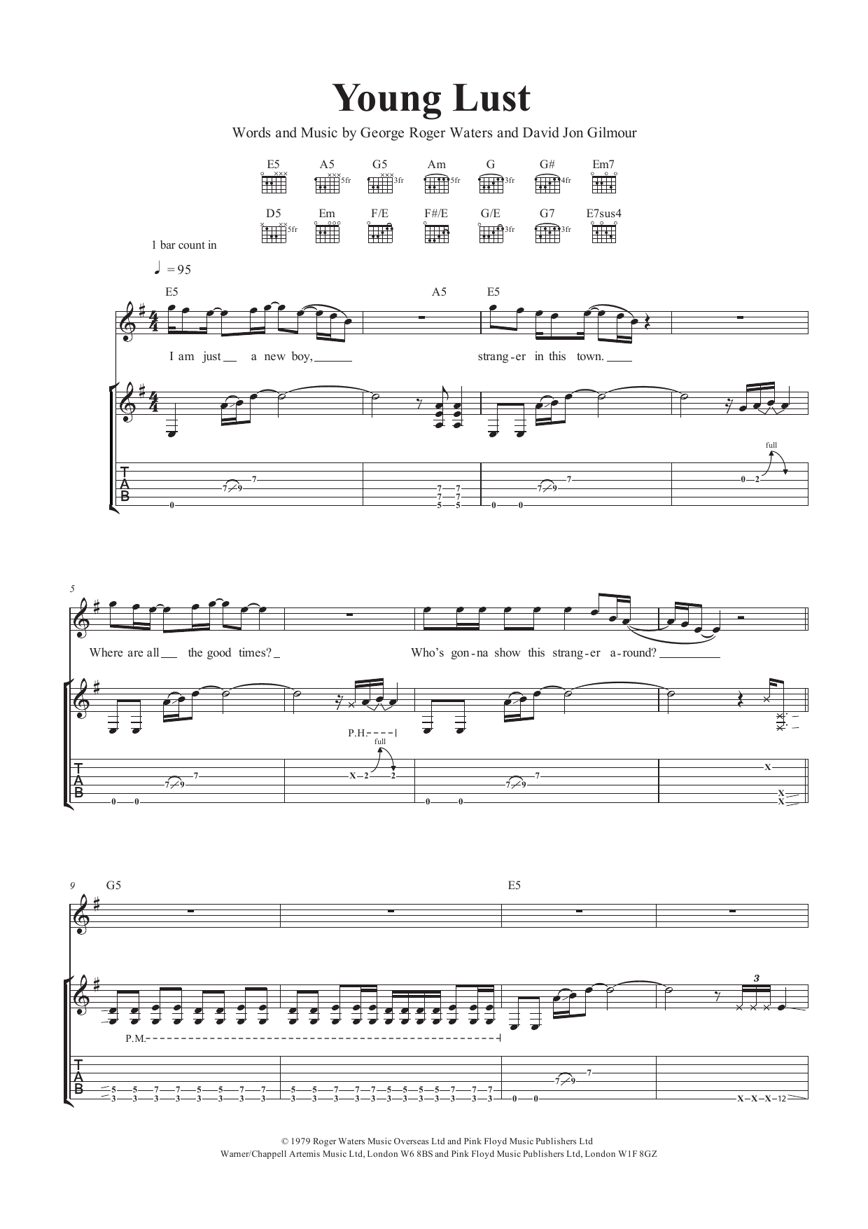 Download Pink Floyd Young Lust Sheet Music and learn how to play Bass Guitar Tab PDF digital score in minutes