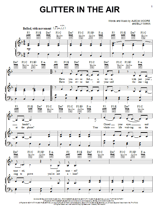 Download Pink Glitter In The Air Sheet Music and learn how to play Piano, Vocal & Guitar (Right-Hand Melody) PDF digital score in minutes