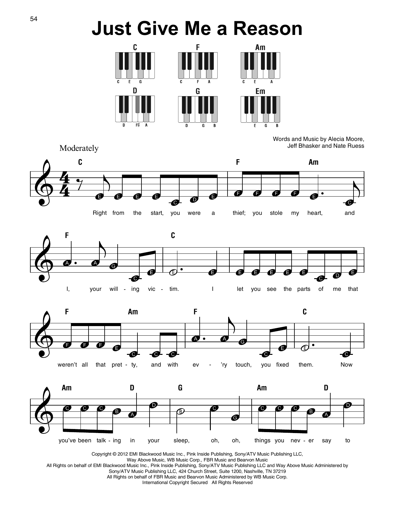 Download Pink Just Give Me A Reason (feat. Nate Ruess) Sheet Music and learn how to play Bass Clarinet Solo PDF digital score in minutes