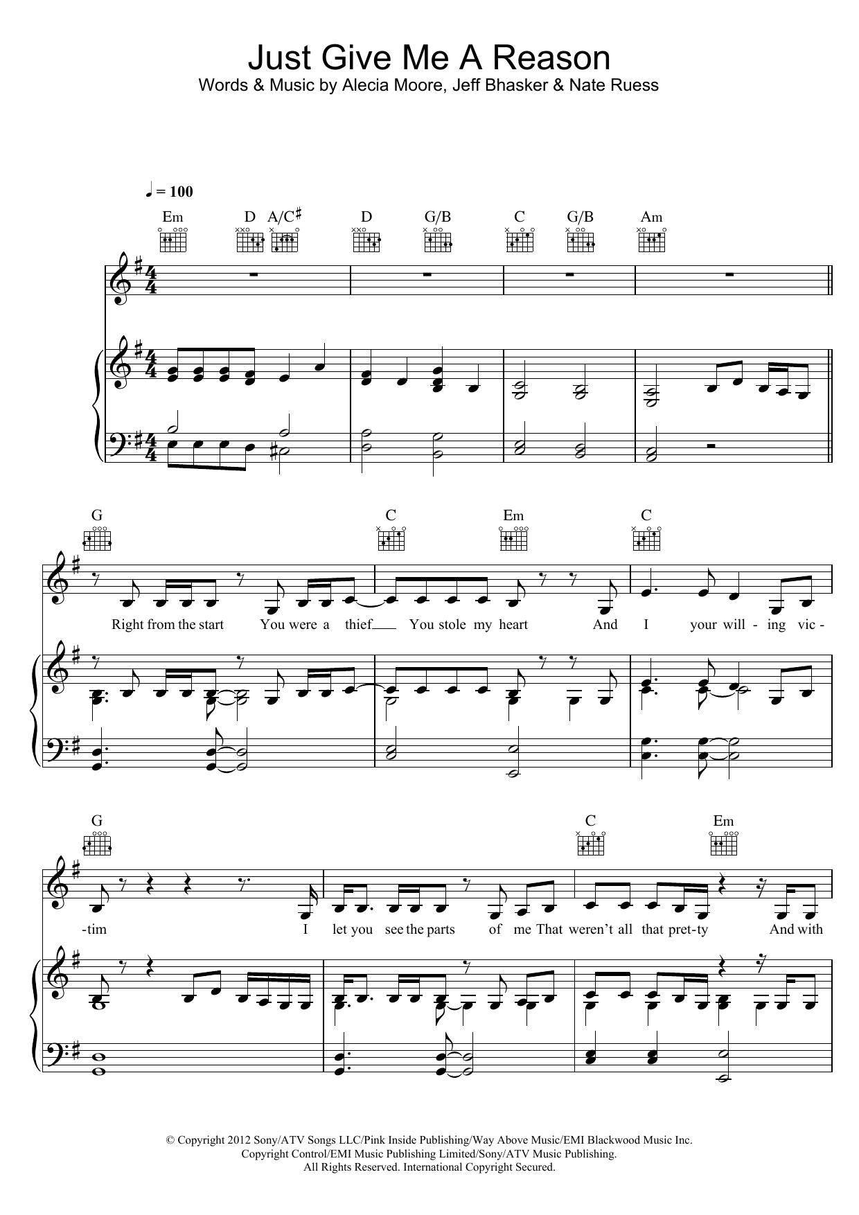 Download Pink Just Give Me A Reason (feat. Nate Ruess) Sheet Music and learn how to play Flute PDF digital score in minutes