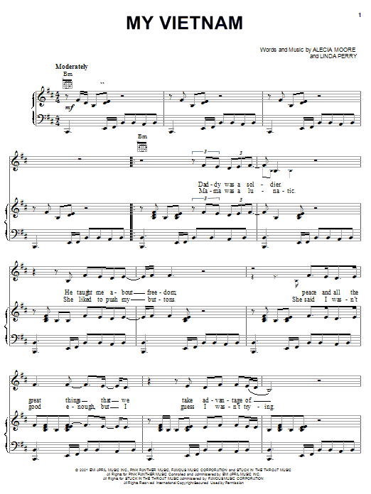 Download Pink My Vietnam Sheet Music and learn how to play Piano, Vocal & Guitar (Right-Hand Melody) PDF digital score in minutes