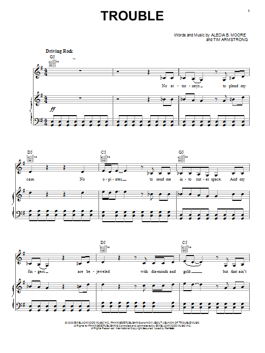 Download Pink Trouble Sheet Music and learn how to play Piano, Vocal & Guitar (Right-Hand Melody) PDF digital score in minutes