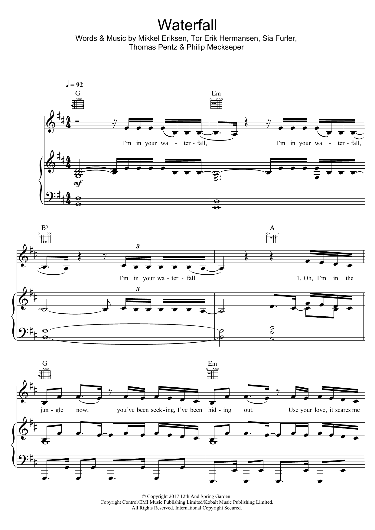 Download Pink Waterfall (feat. Sia) Sheet Music and learn how to play Piano, Vocal & Guitar (Right-Hand Melody) PDF digital score in minutes