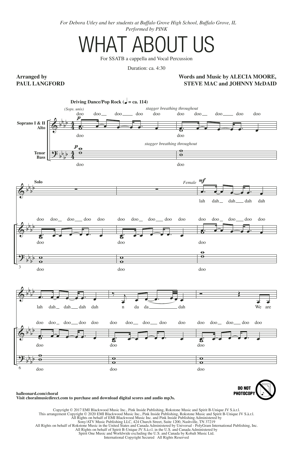 Download Pink What About Us (arr. Paul Langford) Sheet Music and learn how to play SATB Choir PDF digital score in minutes