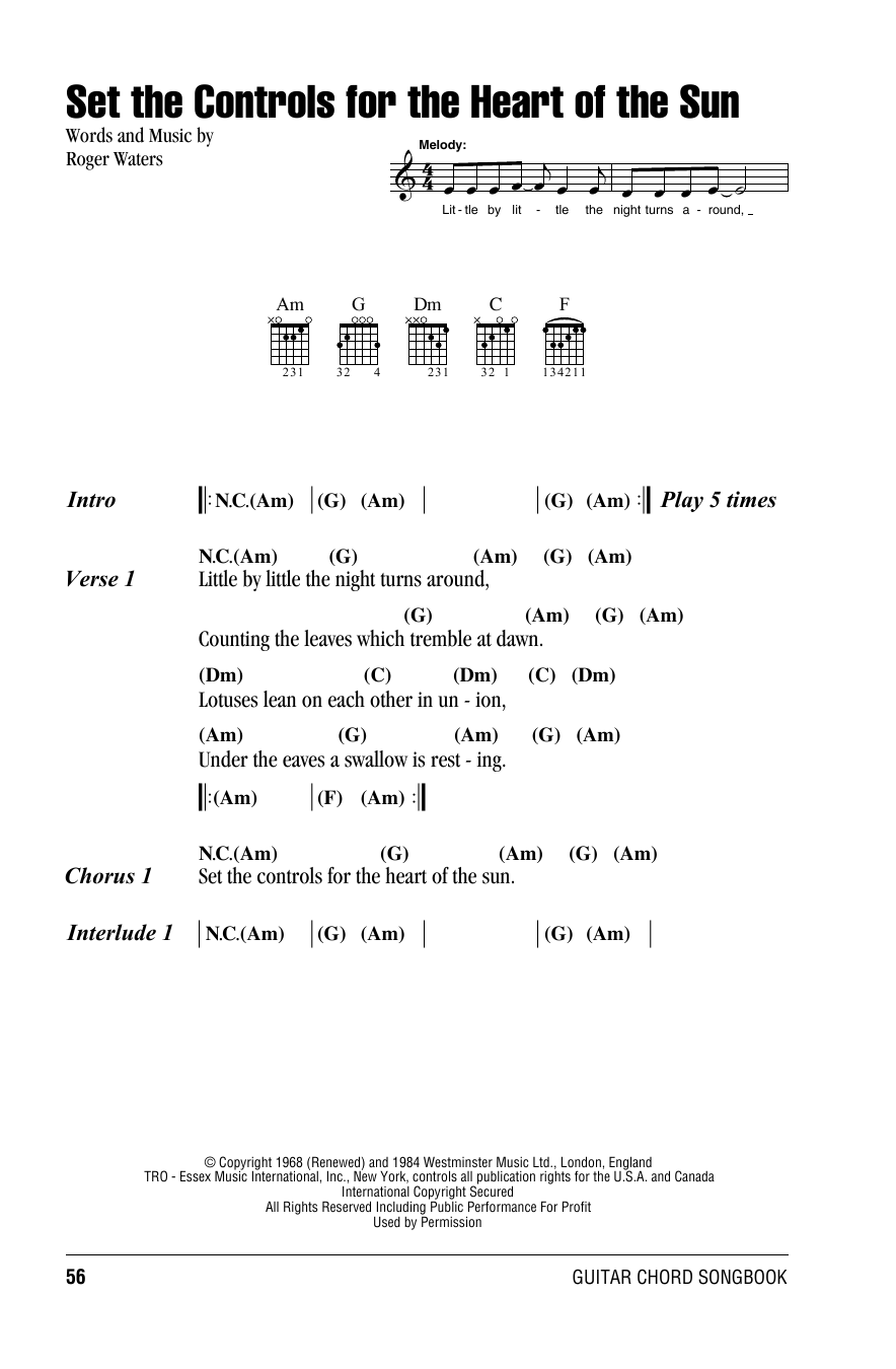 Pink Floyd "Set The Controls For The Heart Of The Sun" Sheet Music Notes Download Printable