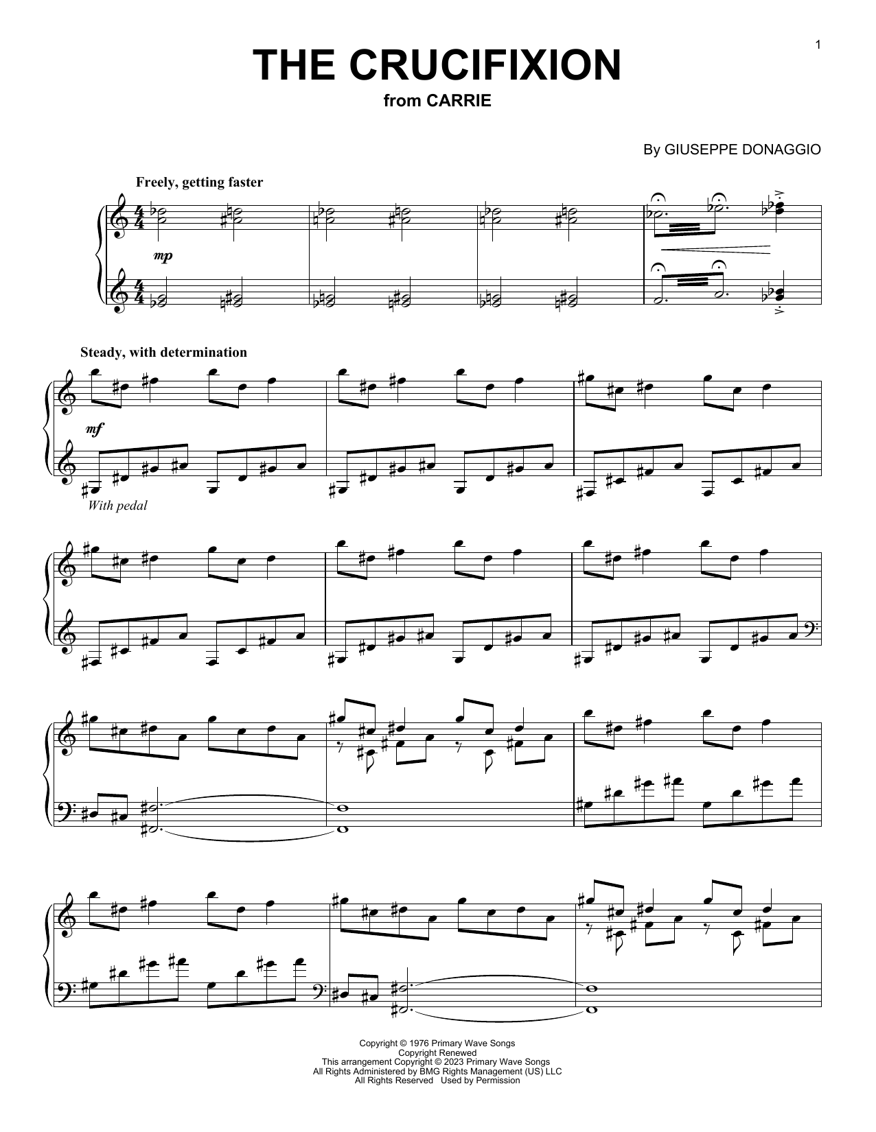 Download Pino Donaggio The Crucifixion (from Carrie) Sheet Music and learn how to play Piano Solo PDF digital score in minutes