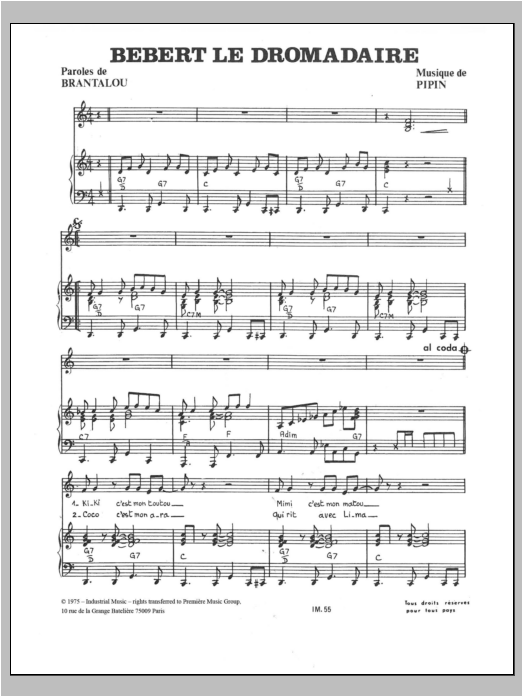 Download Pipin Bebert Le Dromadaire Sheet Music and learn how to play Piano & Vocal PDF digital score in minutes