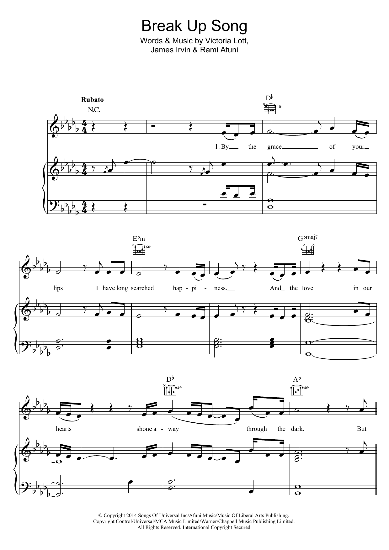 Download Pixie Lott Break Up Song Sheet Music and learn how to play Piano, Vocal & Guitar (Right-Hand Melody) PDF digital score in minutes