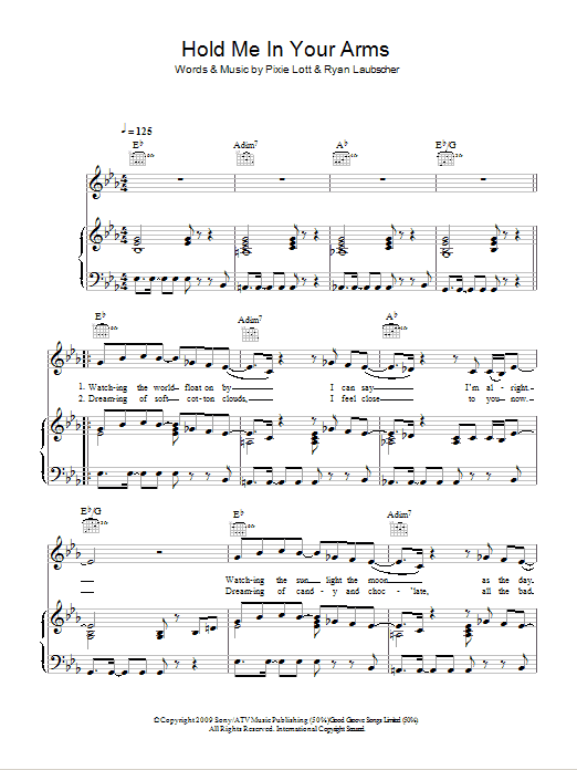 Download Pixie Lott Hold Me In Your Arms Sheet Music and learn how to play Piano, Vocal & Guitar (Right-Hand Melody) PDF digital score in minutes