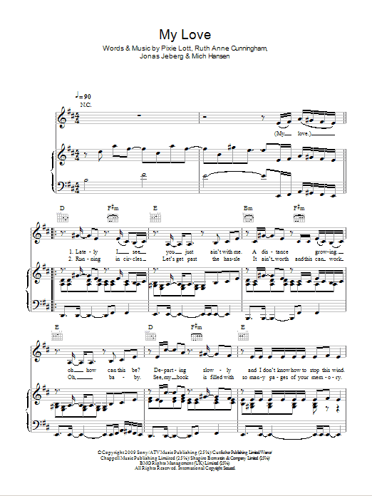 Download Pixie Lott My Love Sheet Music and learn how to play Piano, Vocal & Guitar (Right-Hand Melody) PDF digital score in minutes