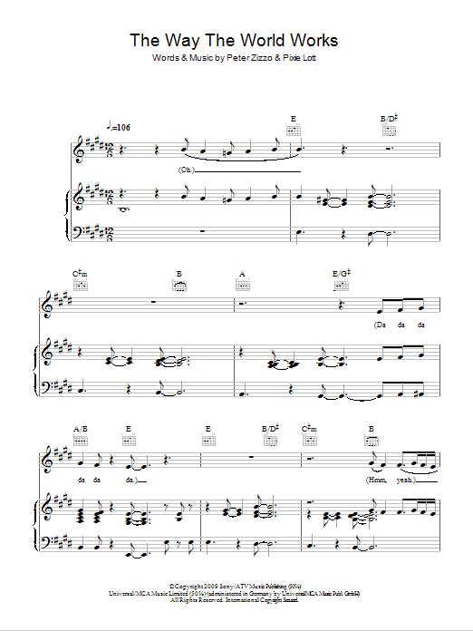 Download Pixie Lott The Way The World Works Sheet Music and learn how to play Piano, Vocal & Guitar (Right-Hand Melody) PDF digital score in minutes